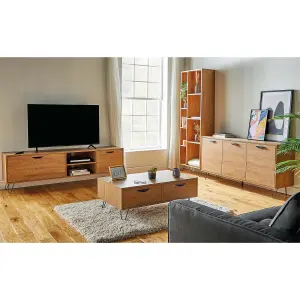 VonHaus TV Unit Oak Wood Effect, Cabinet For TVs up to 80", Large Entertainment Unit w/ 2 Storage Cupboards, 2 Shelves & Pin Legs