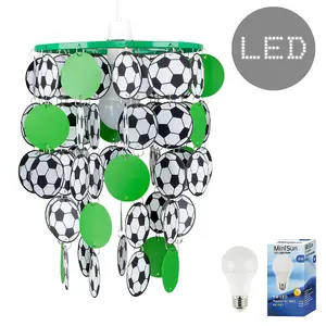 ValueLights Football Green Ceiling Pendant Shade and E27 GLS LED 6W Warm White 3000K Bulb