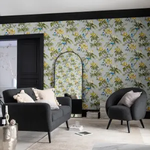 Next Birds & blooms Grey Floral Smooth Wallpaper