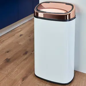 Tower 58L Sensor Bin - White & Rose Gold