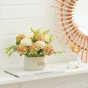 Potted Artificial Flower Ornaments Hydrangea Flower in Ceramic Planter for Tabletop Decoration 20cm (W)