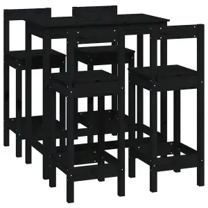 Berkfield 5 Piece Bar Set Black Solid Wood Pine