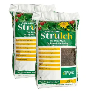 Strulch - 2 x 9kg Bags Mineralised Straw Mulch Garden Mulch Organic Slug Repellent for Gardens - Mulch for Garden in 9kg 100L Bags