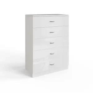 White Gloss 5 Drawer Chest Of Drawers Bedroom Furniture