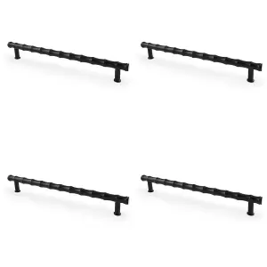 4 PACK - Bamboo T Bar Pull Handle - Matt Black 224mm Centres SOLID BRASS Drawer Door