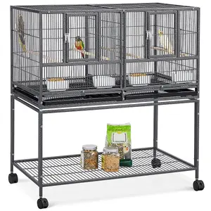 Yaheetech Black Stackable Wide Bird Cage Divided Breeder Cage with Rolling Stand