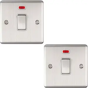 2 PACK 1 Gang 20A DP Switch & Neon Light SATIN STEEL & White Trim Appliances