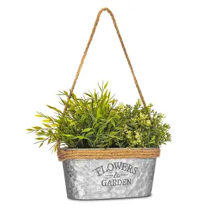 LIVIVO Zinc Plant Pot with Cotton Rope Handles - 'Flowers & Garden' Design for Outdoor or Indoor, Flower Herb & Pot