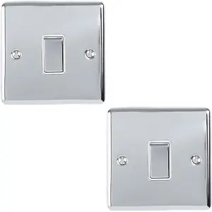 2 PACK 1 Gang Single Metal Light Switch POLISHED CHROME 2 Way 10A White Trim