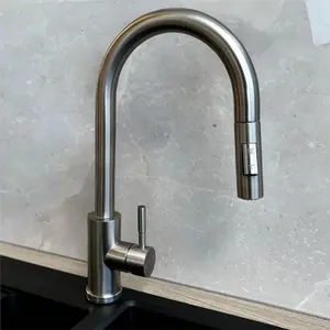 Liquida CT454BS Single Lever Pull Out Mono Mixer Brushed Steel Kitchen Mixer Tap