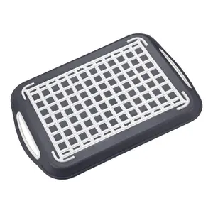 2 X Large Plastic Rectangular Non-slip Top & Bottom Serving Tray - Anti-slip Patterned Surface - With Easy-grip Handles