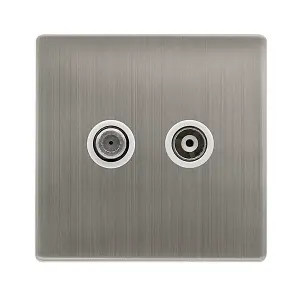 Stainless Steel Screwless Plate Satellite And Isolated Coaxial 1 Gang Socket - White Trim - SE Home