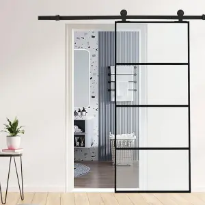 4 Layers Clear Glass Sliding Barn Door Internal Door with Hardware Track Kit