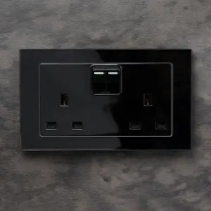 Crystal PG 13A DP Double Plug Socket With Switch Black