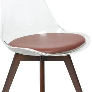 Soho Clear and Chocolate Plastic Dining Chair with Squared Dark Wood Legs