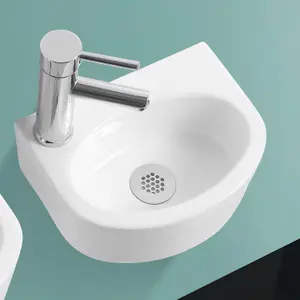 BELOFAY 13x30x23.5cm Tap on left Oval Ceramic Cloakroom Wash Basin Sink, Modern Design Wall-Mounted Basin (Only Basin Included)