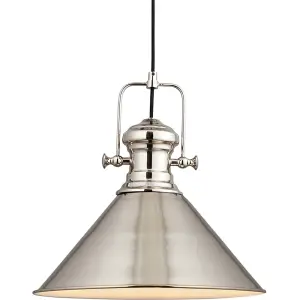 Minimalistic Light Ceiling Pendant Fitting - Polished Nickel & White Inner Shade