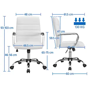 Yaheetech Height Adjustable PU Leather Office Chair with Armrests - White