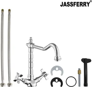 JASSFERRY French Mixer Tap Classic Kitchen Sink Crosshead Handle Chrome