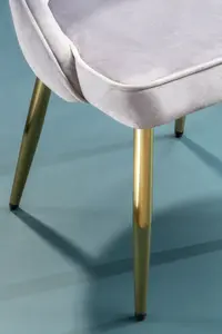 Interiors by Premier Grey Velvet Dining Chair, Mid-Century Modern Grey and Gold Velvet Dining Chairs, Luxury Dining Chair