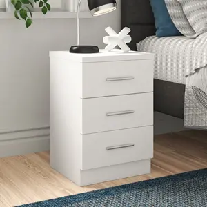 Eva 3 Drawer Bedside Table Matt White/Gloss White