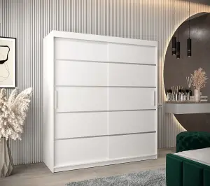 Verona 01 Contemporary 2 Sliding Door Wardrobe 9 Shelves 2 Rails White Matt (H)2000mm (W)1800mm (D)620mm