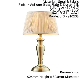 Table Lamp Antique Brass Plate & Oyster Silk 60W E27 Base & Shade e10533