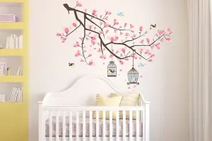 Walplus Wall Sticker Pink Blossom Flower Tree Art Nursery Living Room Bedroom Kids Sticker PVC Pink