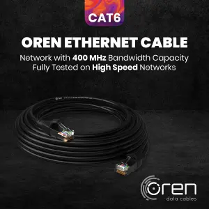 Oren CAT6 10m Outdoor Ethernet Cable LAN - Direct Burial - Patch Cord with RJ45 Connectors - High-Speed 1Gbps - Pure Copper 23 AWG