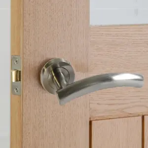 Arched Lever Door Handle on Rose SATIN Tubular Latch Hinges Set