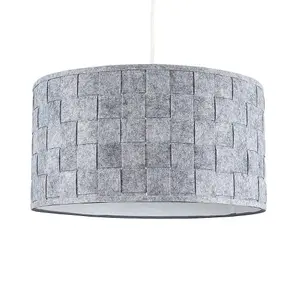 ValueLights Monza Modern Grey Felt Weave Design Cylinder Ceiling Pendant Drum Light Shade