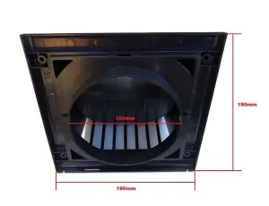 Black Air Vent Grille 190mm x 190mm / 100mm with Gravity Flap