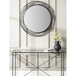 Javin Round Metal Swirl Framed Wall Mounted Accent Mirror Matte Black