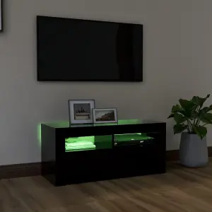 vidaXL TV Cabinet with LED Lights Black 90x35x40 cm