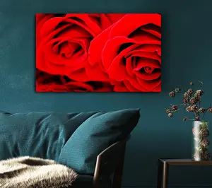 Red Rose Close-Up Twins Canvas Print Wall Art - Medium 20 x 32 Inches