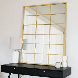 Jobu home - Kyo - Gold Metal Rectangle Lattice Window Mirror - 120cm x 95cm