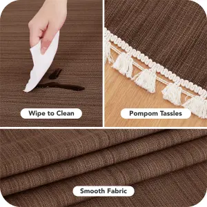 Deconovo Wipe Clean Faux Linen Water Resistant Round Table Cloth With Tassel Table Cover for Dining 140cm (55in) Brown