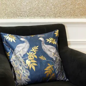 Arthouse Lazzaro Teal Gold Foil Peacock Bird Printed Filled Cushion