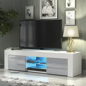 Loom TV Unit 130cm White & Grey with High Gloss Doors and LED Lighting - Creative Furniture