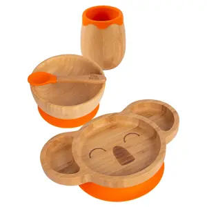 Tiny Dining - Koala Bamboo Suction Baby Feeding Set - Orange - 4pc