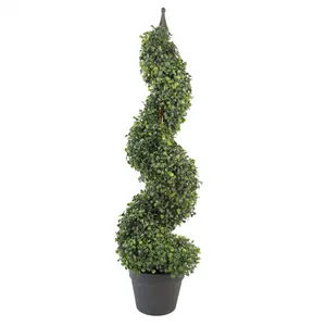 90cm (3ft) Tall Artificial Boxwood Tower Tree Topiary Spiral Metal Top