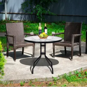 Costway Outdoor Patio Table Round Coffee Tea TableTempered GlassTop with Umbrella Hole