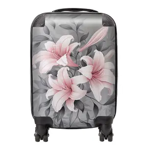 Pink Lilies On Grey Suitcase - Mini Cabin