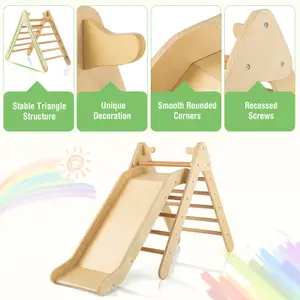 Costway 2-in-1 Triangle Climbing Set Wooden Indoor Outdoor Climbing Toy for Kids 3+