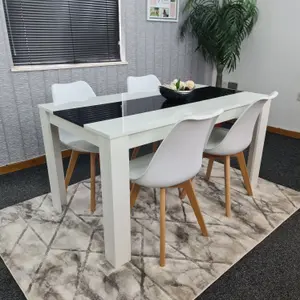 Kitchen Dining Table With 4 Chairs White Black Table (140x80x75) 4 White Tulip Chairs, Kitchen Dining Room Furniture