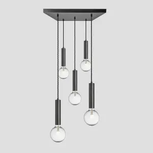 Industville Sleek Cylinder 5 Wire Square Cluster Lights, Pewter