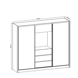 Contemporary 2 Mirrored Sliding Door Wardrobe TV Area 6 Shelves 1 Rail 3 Drawers 1 Cabinet White Matt (H)2140mm (W)2540mm (D)600mm