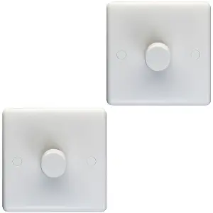 2 PACK 1 Gang Single 400W LED 2 Way Rotary Dimmer Switch WHITE Dimming Light