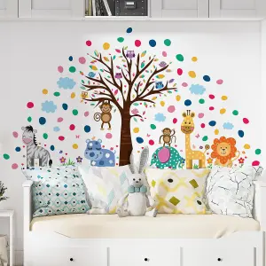 Walplus Combo Kids - Happy London Zoo with Colourful Dalmatian Dots Wall Sticker PVC