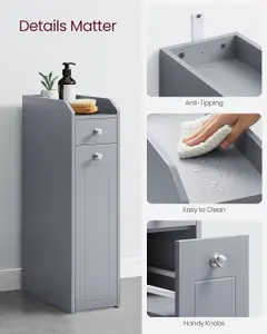 VASAGLE Small Bathroom Cabinet, Slim Bathroom Storage Unit, Organiser, Freestanding Storage Cabinet with Drawers, Dove Grey